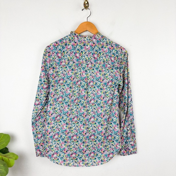 Liberty of London X J. Crew Floral Ruffle Button Down Shirt Sz 4 - Picture 2 of 6